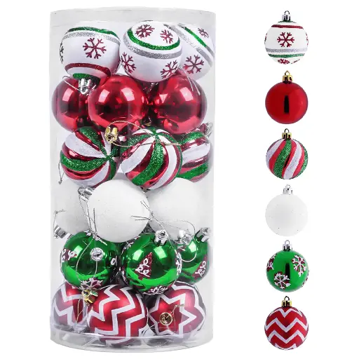 Valery Madelyn 30ct 2.36 inches Classic Collection Splendor Red Green White Christmas Ball Ornaments Shatterproof