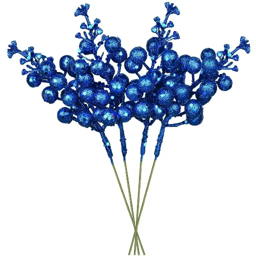 DearHouse 16 Pack Christmas Glitter Berries Stems, 7.8Inch Artificial Christmas Picks for Christmas Tree Ornaments, DIY Xmas Wreath, Crafts, Holiday and Home Decor (Dark Blue)