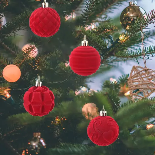 Christmas Tree Ornaments Velvet Balls - Pack of 12pcs Shatterproof Xmas Bulbs Decorations Set - Multicolor Green Brown Neutral, 60mm 3.15 inch